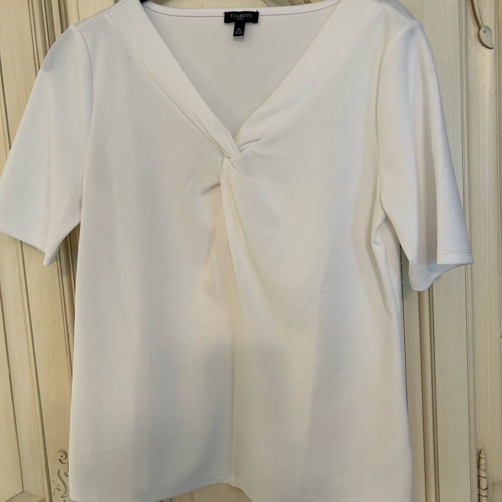 Talbots white, short-sleeve white top, size petite medium. Worn once